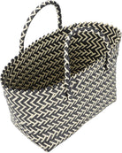 1Pc Urban Handwoven Striped Bag for Women Large Capacity Casual Tote Fashionable Plastic Shopping Bag Lightweight Woven Design for Daily Use