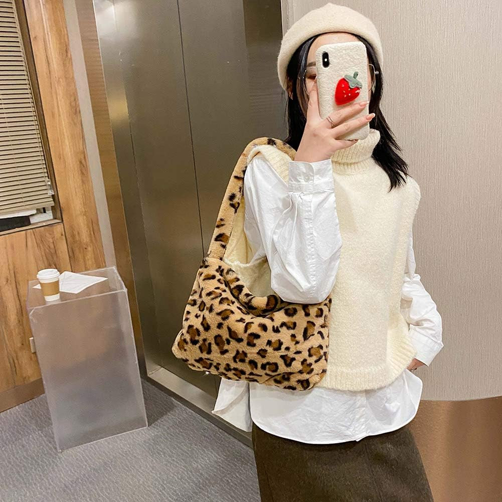 YFGBCX Plush Underarm Bag, Ladies Fluffy Shoulder Bag, Women Y2K Furry Purse Fluffy Tote for Autumn and Winter