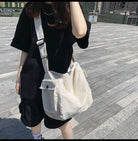Grunge Canvas Casual Messenger Bag Hobo Crossbody Bag with with Multiple Pockets Shouder Tote Handbag for Women and Men (White)