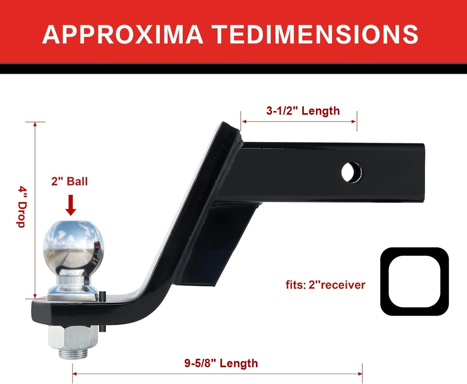 TYT Trailer Hitch Ball Mount Kit with 50.8 Mm Ball & 16 Mm Hitch Pin Clip, 102 M