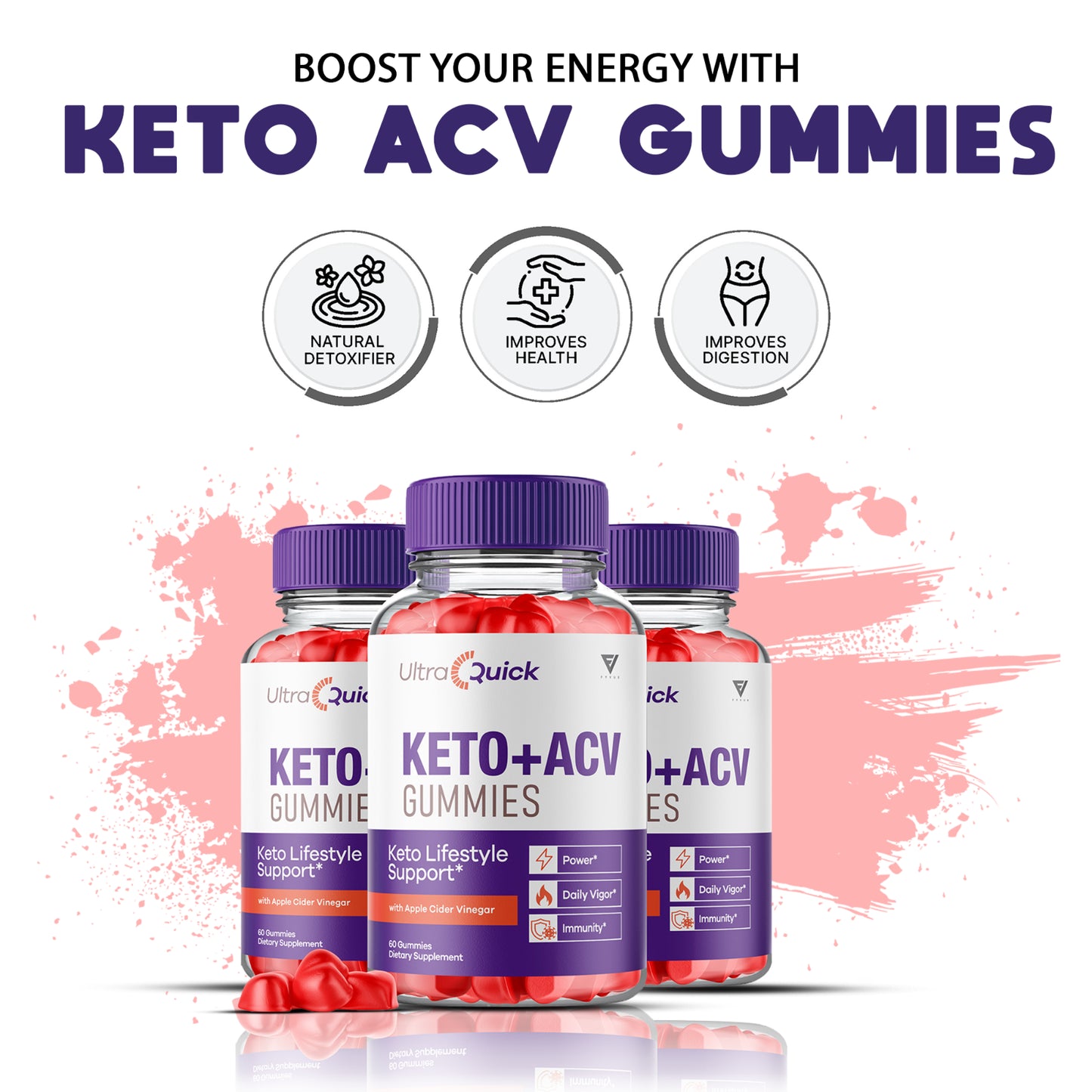 Ultra Quick Keto + ACV 1000Mg Gummies, Ultraquick Keto Weight Loss (60 Gummies)