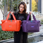 Expandable Travel Duffle Bag for Women Men, Lightweight Foldable Travel Tote Bags Gym Bag, Large Waterproof Carry on Weekender Overnight Bag with Wet Pocket for Workout, Fitness, Shopping Orange