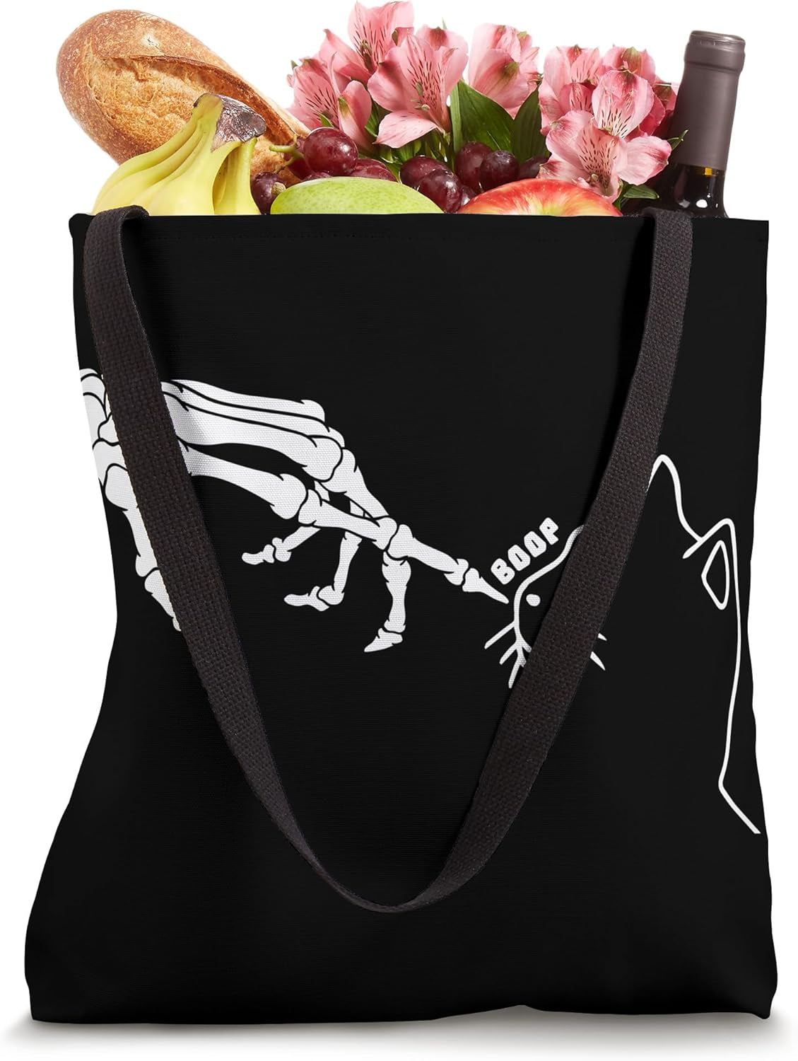 Black Cat Lover Skeleton Hand Boop Funny Halloween Cat Mom Tote Bag