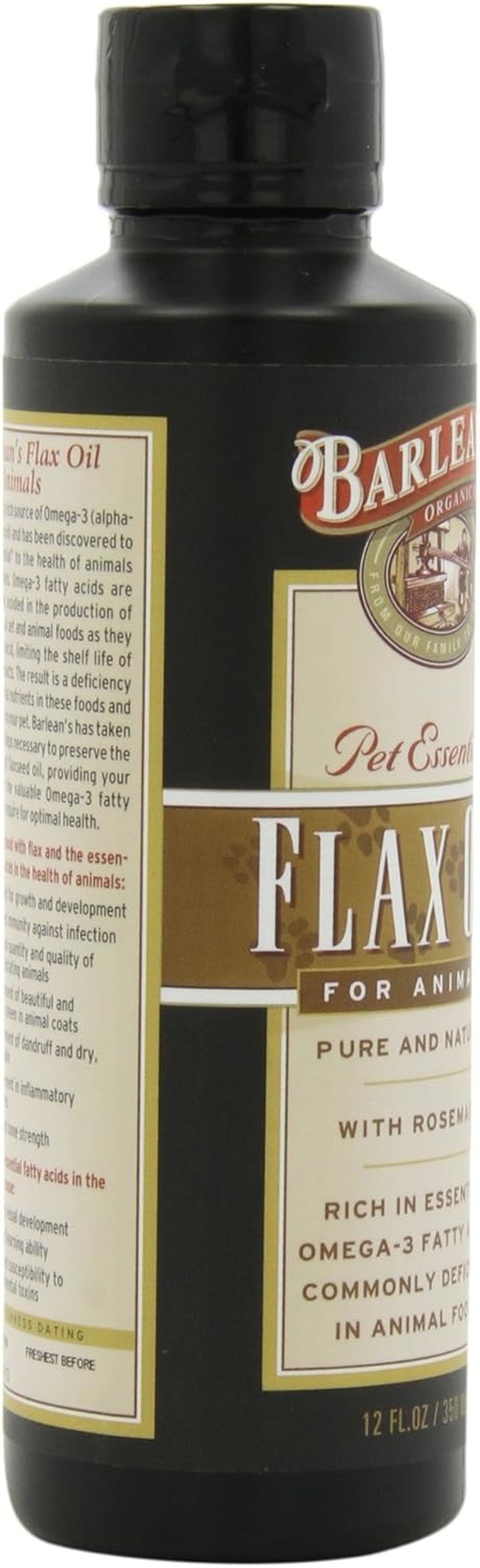 Barlean'S Fresh Flax Oil for Animals with Rich Essential Omega-3 Fatty Acids for Pet Well-Being and Health - Non GMO - 12-Ounce
