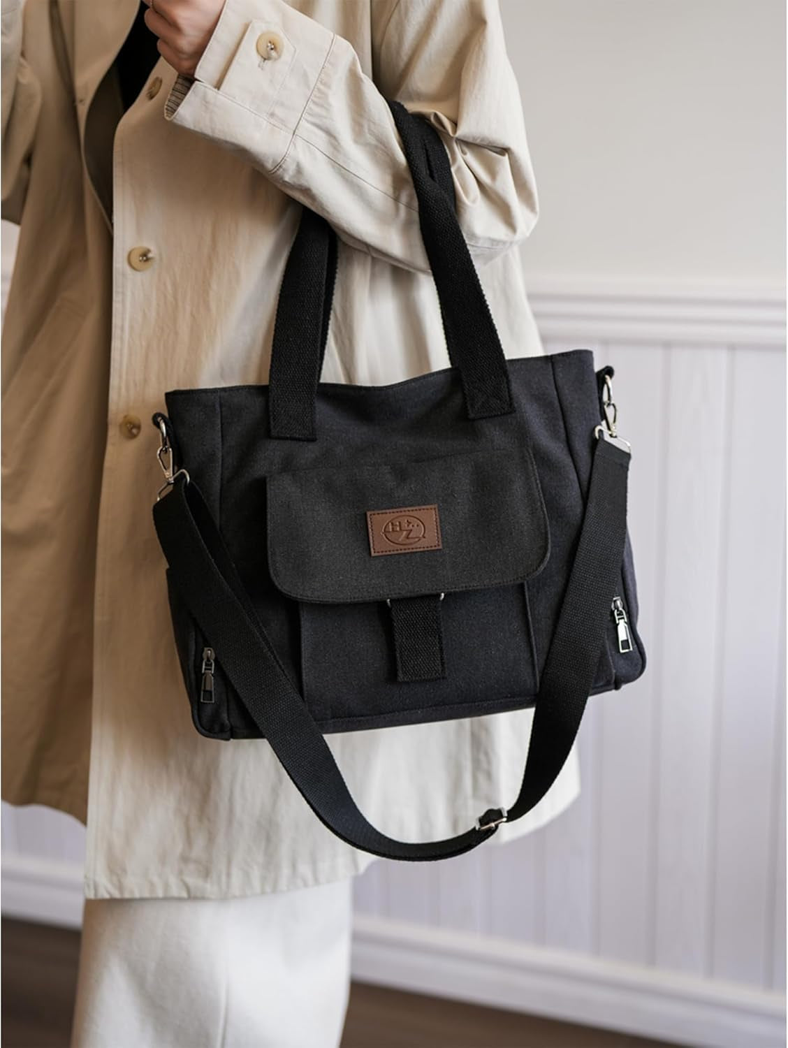 DOURR Canvas Cotton Crossbody Handbags Casual Shoulder Work Travel Tote Bag for Women