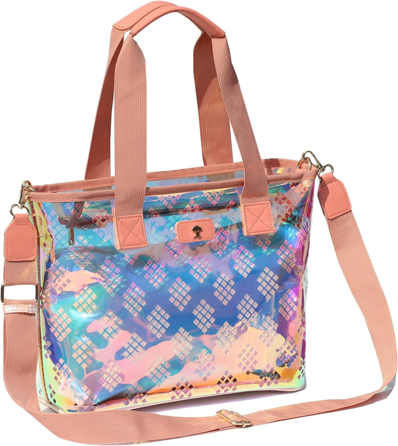 Iridescent Soap Bubble Clear Tote Bag – Stadium Approved with Bag-In-Bag Shoulder Design for Concerts, Beaches, Events
