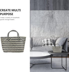 1Pc Urban Handwoven Striped Bag for Women Large Capacity Casual Tote Fashionable Plastic Shopping Bag Lightweight Woven Design for Daily Use
