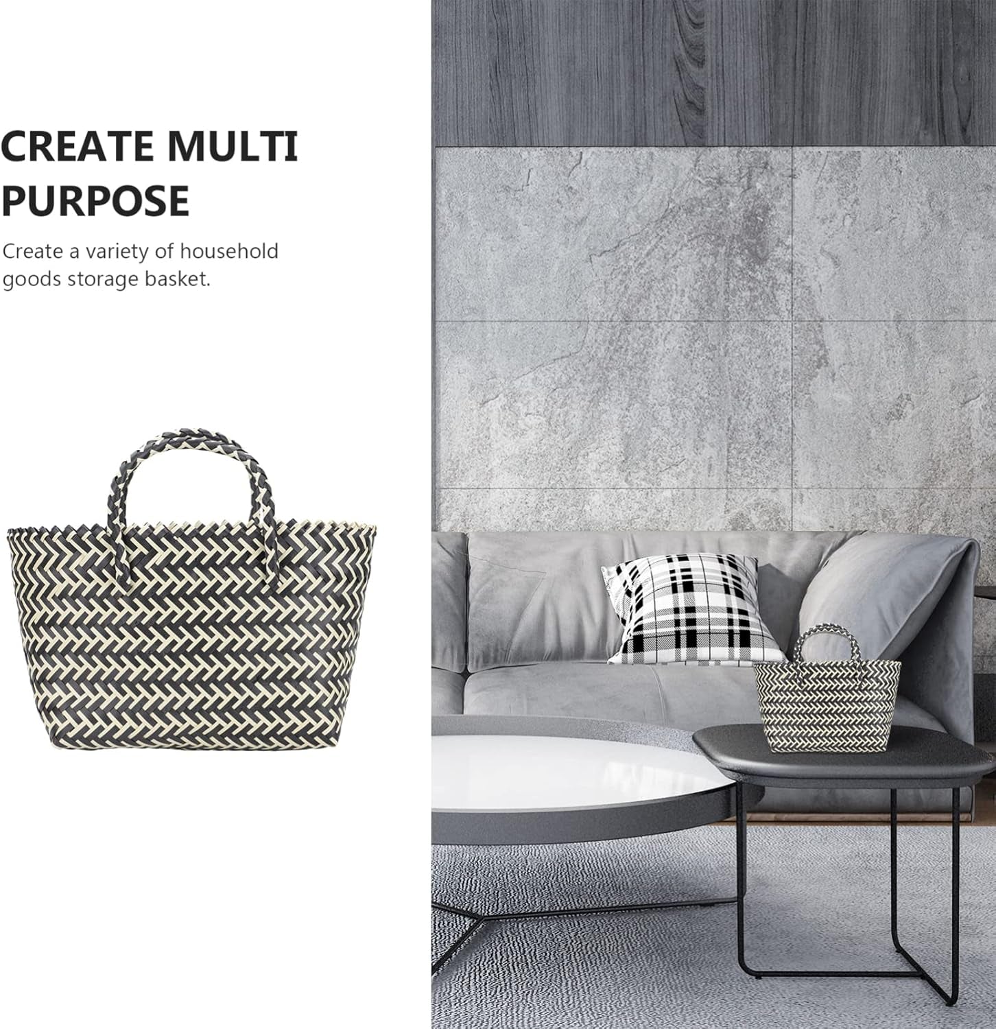 1Pc Urban Handwoven Striped Bag for Women Large Capacity Casual Tote Fashionable Plastic Shopping Bag Lightweight Woven Design for Daily Use