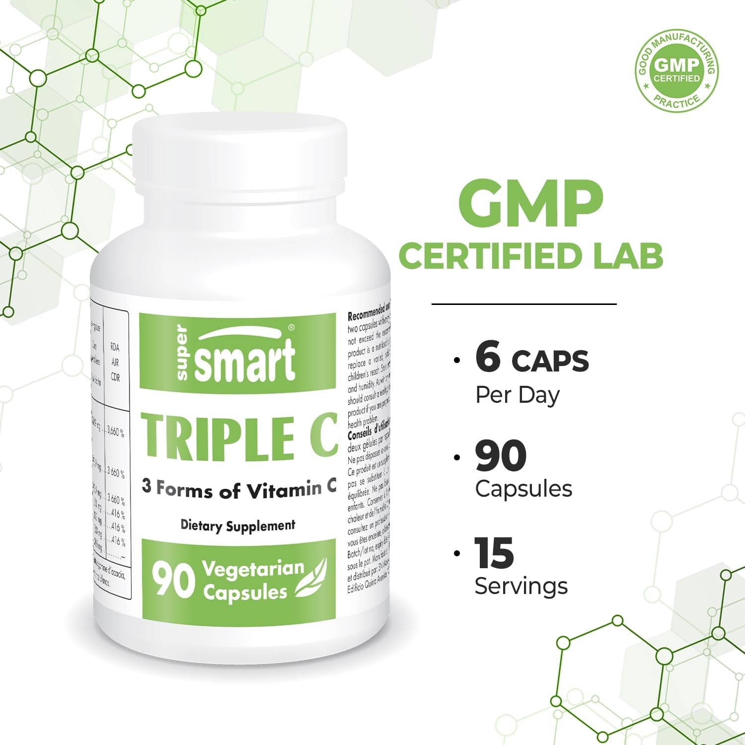 Supersmart Triple C (High Strength) - 3-In-1 Complex - Vitamin C Supplement - Enhanced with Flavonoids | Non-Gmo & Gluten Free - 90 Vegetarian Capsules