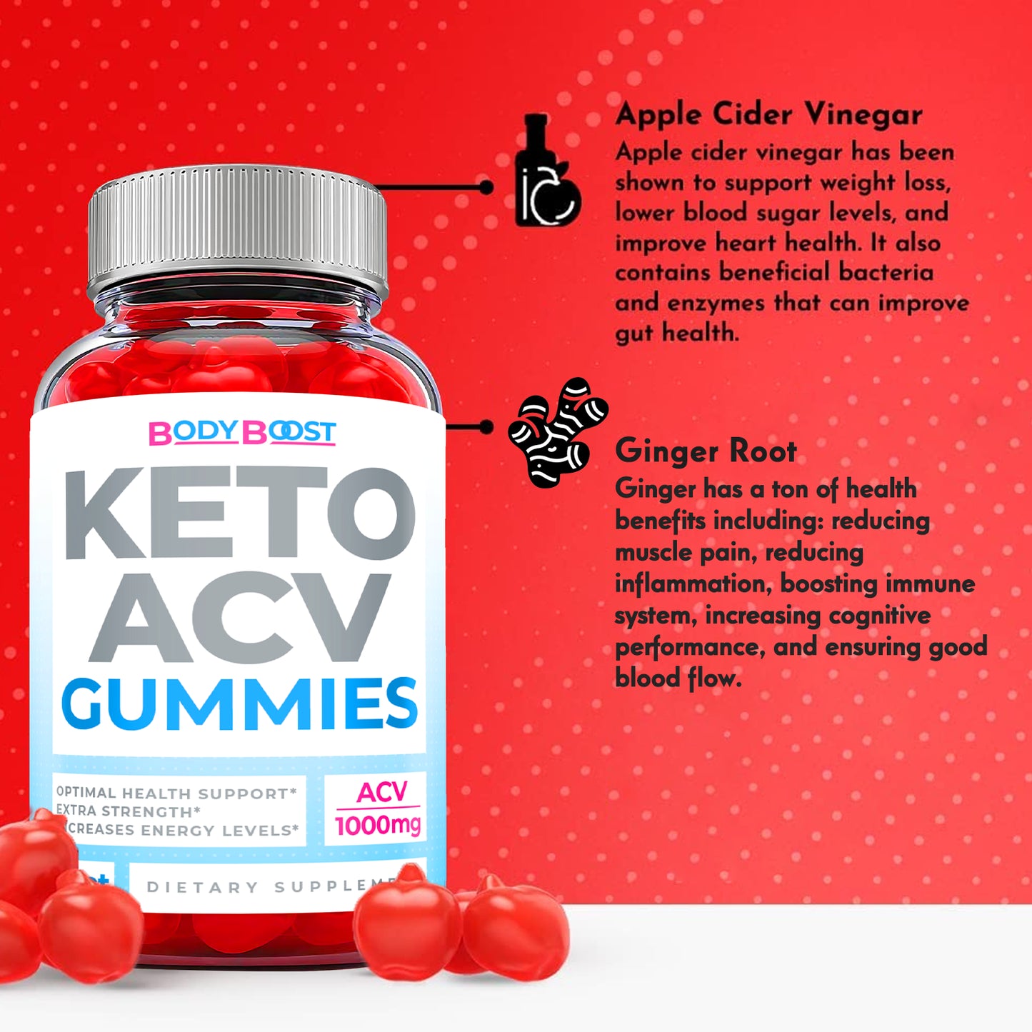 (1 Pack) Body Boost Keto Gummies - Body Boost ACV Gummies, Weight Loss-60 Gums