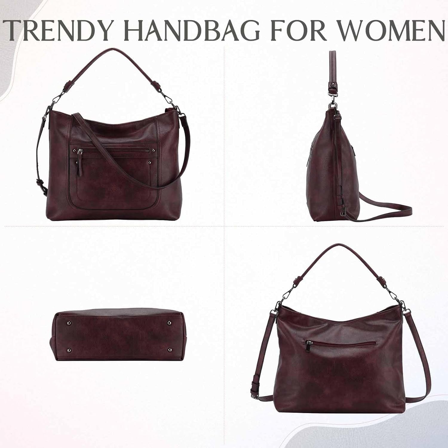 VASCHY Hobo Bags for Women, Vegan Leather Large Handbag Tote Slouchy Shoulder Bag Purse W Convertible Crossbody Strap