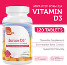 Zahler Junior D3 Vitamins 1000 IU - for Kids - Vitamin D for Kids to Support Bone, Teeth & Immune Health - Kosher Orange Flavor - 120 Count.