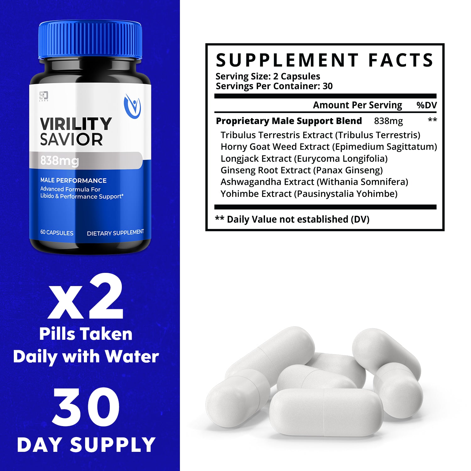 Virility Savior Advanced Formula Support Male Performance & Vitality 60 Capsules