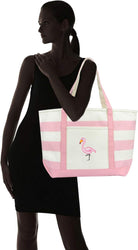 DALIX Flamingo Striped Canvas Tote Bag Premium Cotton