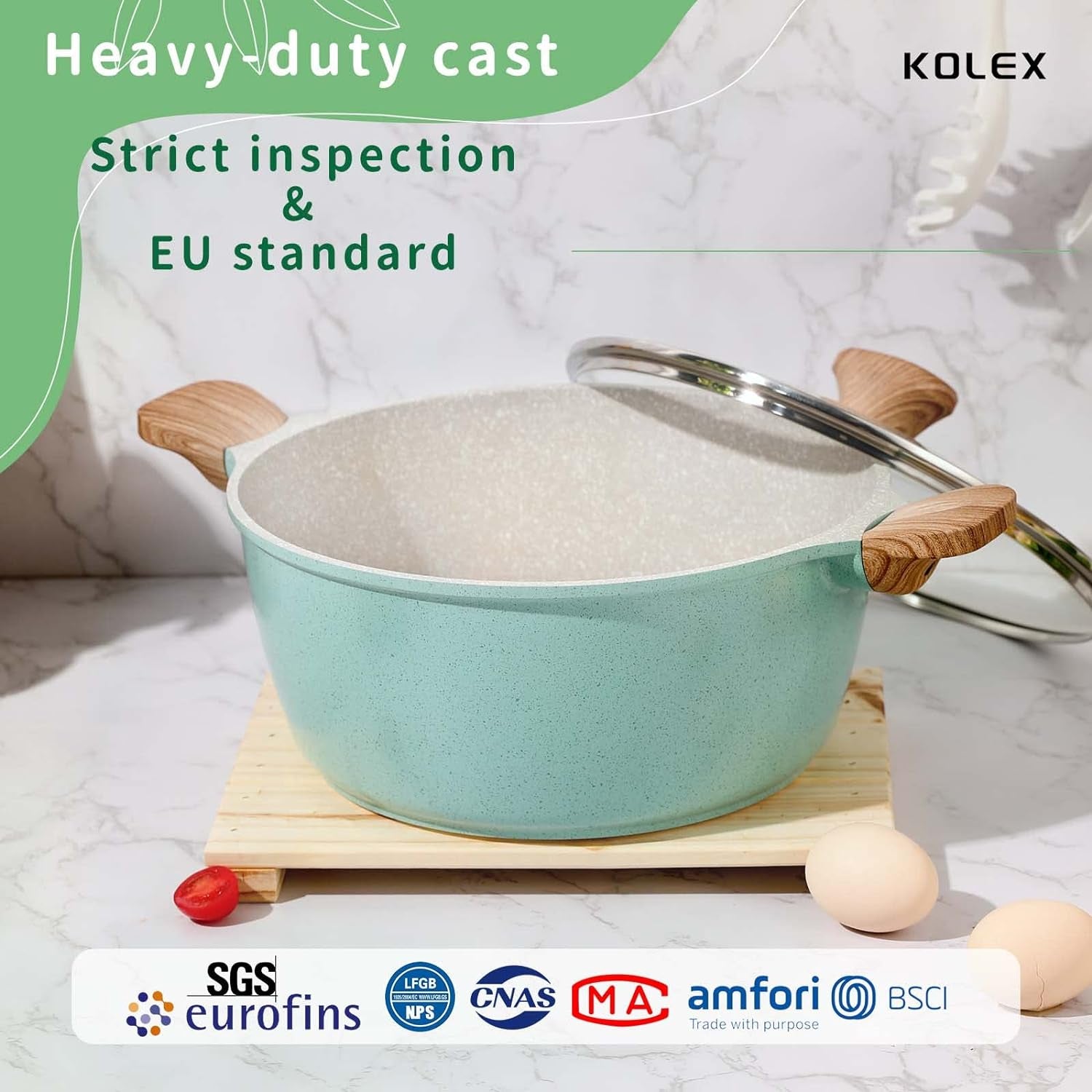 KOLEX Nonstick Cookware Sets,12-Piece Kitchenware Pots and Pans Set Granite Coating,Includes Frying Pans,Deep Frying Pans,Stockpots and Cooking Tools,Suitable for All Stove,100% PFOA Free,Turquoise.