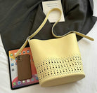 2 Pcs Hollowed Bucket Bags Women Trendy PU Leather Hobo Underarm Shoulder Bag Crossbody Purse Beach Travel Tote Handbag 2025