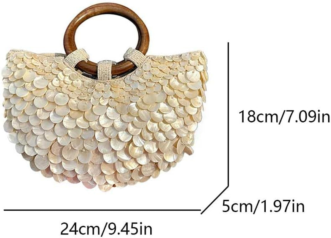 Summer Shell Purse Pearl Beaded Bag Sequin Clutch Purses for Women Handmade Evening Bag for Beach Wedding Party Vacation
