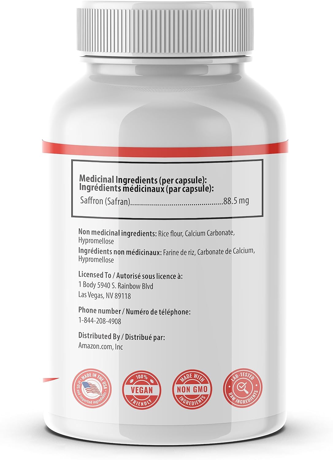 1 Body Saffron Extract Supplement, 88.5 Mg Safranal, Antioxidant and Mood Support, Vegetarian Capsules