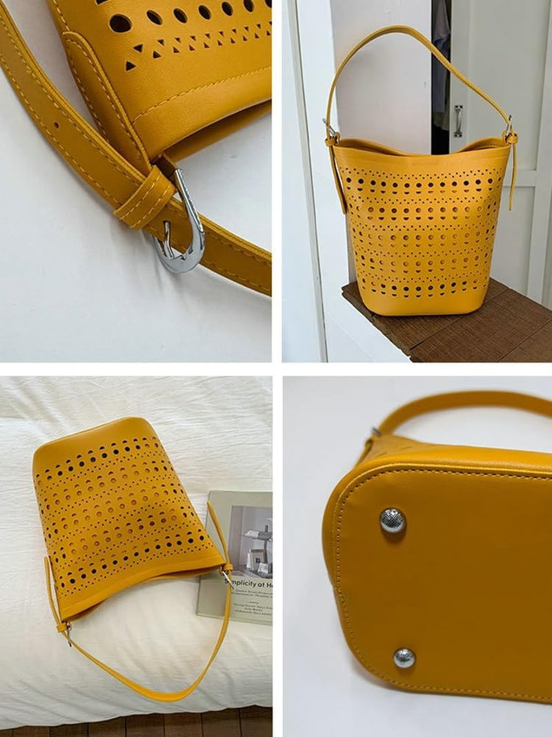 2 Pcs Slouchy Hollowed Hobo Bucket Bags Women PU Leather Underarm Shoulder Bag Crossbody Purse Beach Tote Handbag