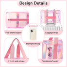 26L Extra Large Iridescent Beach Bag Set- Pink Tote Bag with Zipper - Perfect Beach Essentials for Family (1, Pink)