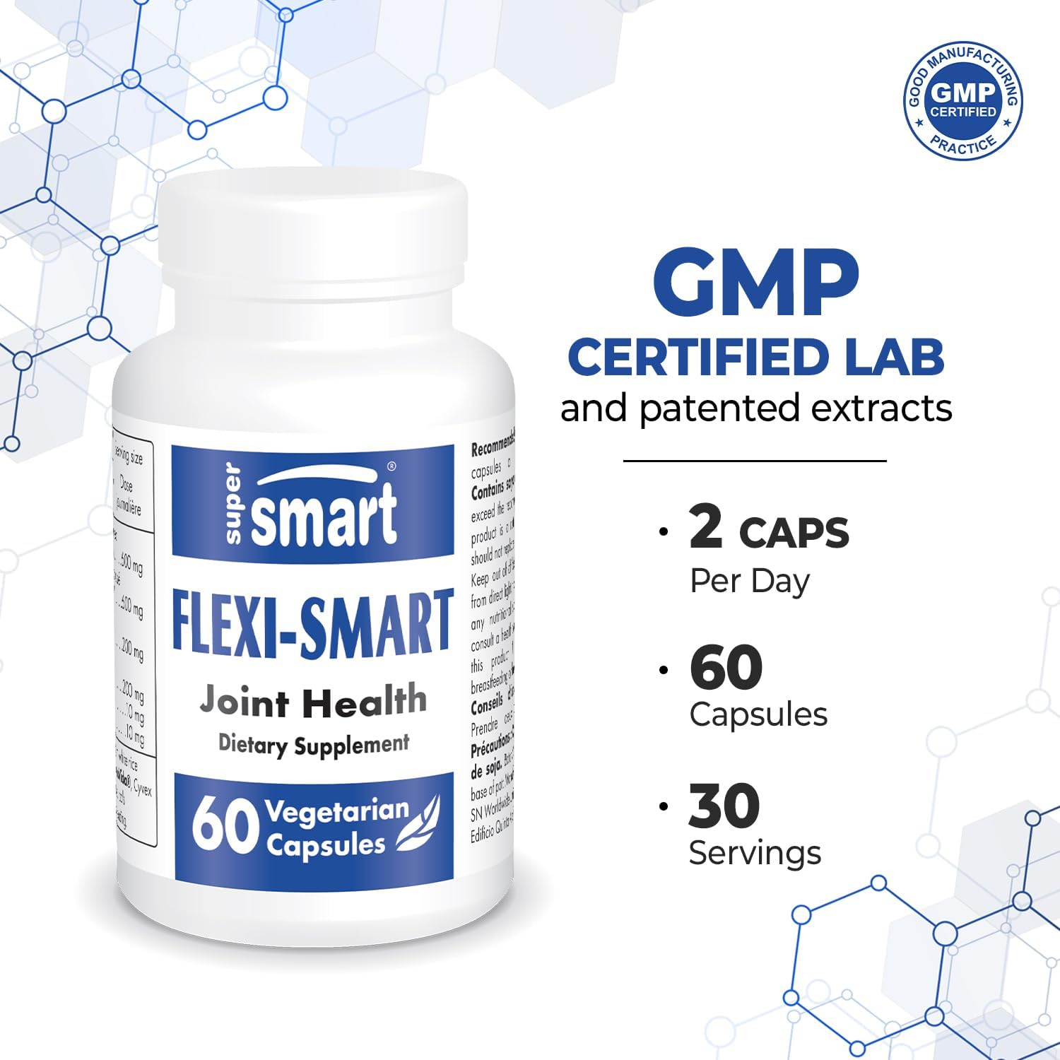 Supersmart - Flexismart (Patented & High Strength) - with Avovida, Apresflex, Hyaluronic Acid - Avocado Soy & Boswellia Serrata Extract Supplement | Non-Gmo & Gluten Free - 60 Vegetarian Capsules