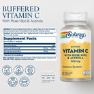 SOLARAY Buffered Vitamin C 500Mg - plus Rose HIPS and Acerola - Immune Support Supplement - Vegan, Lab Verified, 60-Day Guarantee - 100 Servings, 100 Vegcaps
