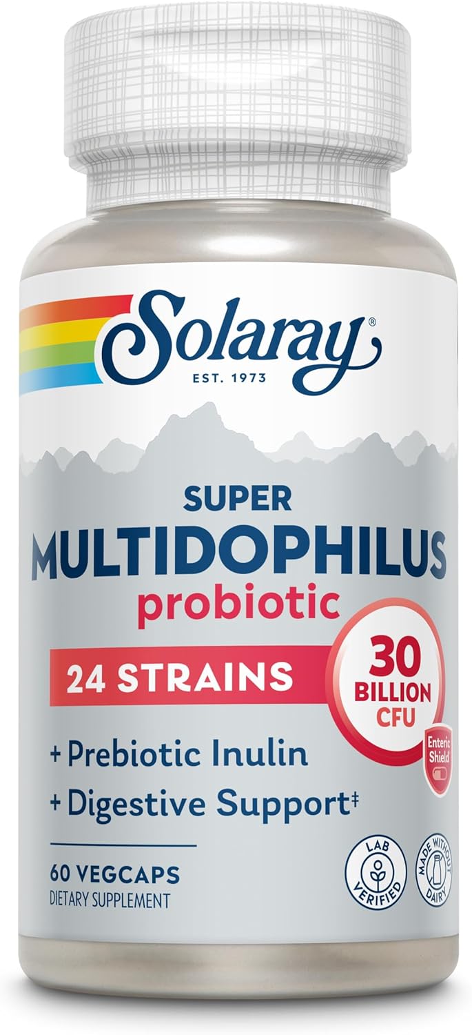 SOLARAY Super Multidophilus 24 Strain Probiotic | 30 Billion CFU | Healthy Gut Support | 30 Serv | 60 Enteric Vegcaps