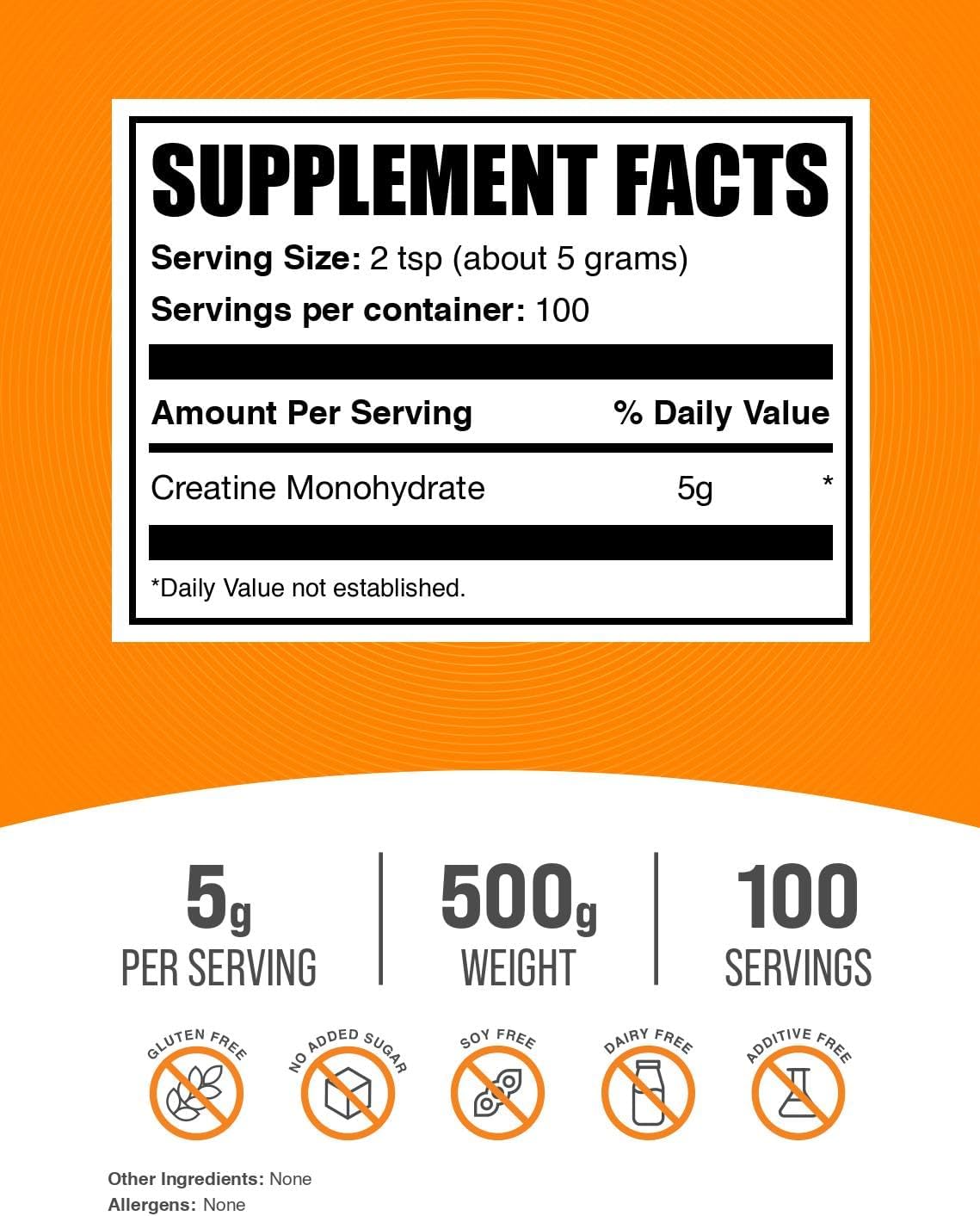 Bulksupplements.Com Creatine Monohydrate Powder - Micronized Creatine Powder, Unflavored - Pure & Gluten Free, 5G per Serving, 500G (1.1 Lbs) (Pack of 1)
