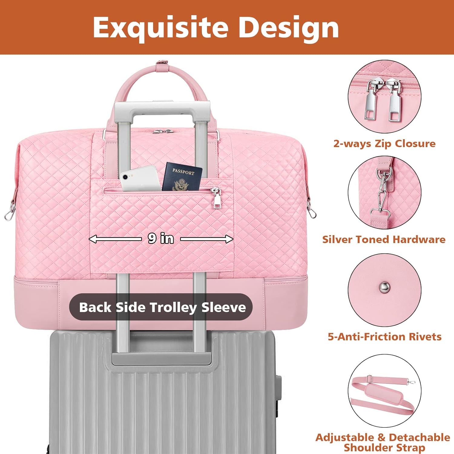 Travel Weekender Bag for Women, Overnight Bag with Shoe Compartment, Oversized Travel Duffel Bag Carry on Tote with Trolley Sleeve 21" for Weekend Travel Business Trip