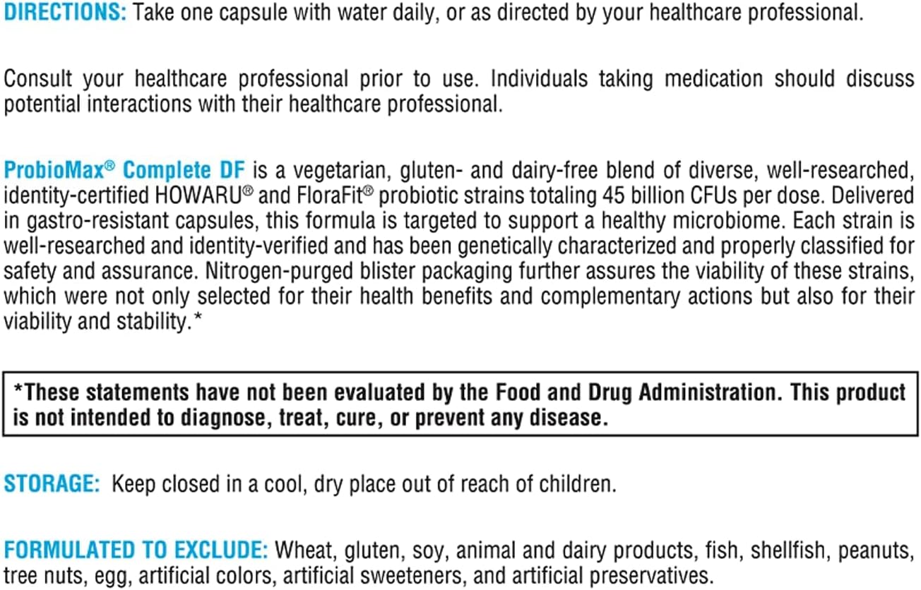 XYMOGEN Probiomax Complete 45B - 45 Billion CFU Probiotic Supplement - High Dose, Dairy Free Probiotics with Lactobacillus Acidophilus - Formerly Probiomax Complete DF (30 Capsules)