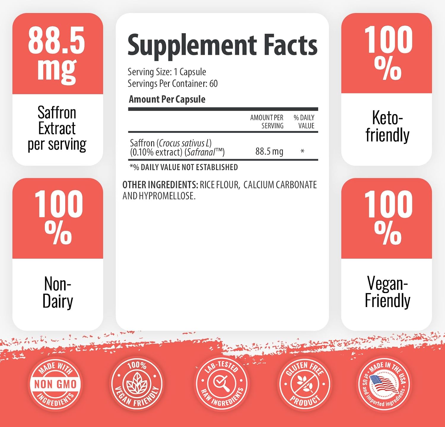 1 Body Saffron Extract Supplement, 88.5 Mg Safranal, Antioxidant and Mood Support, Vegetarian Capsules