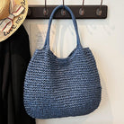 Women Straw Vintage Shoulder Tote Handbag Large Capacity Crochet Beach Travel Tote Handbag Hasp Closure Simple Weaving