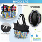 I Love Bingo Pink Tote Bag with 10 Pockets for Daubers, Markers & Accessories – Durable Bingo Bag with Zipper, Portable Bingo Gift for Women, Seniors & Players