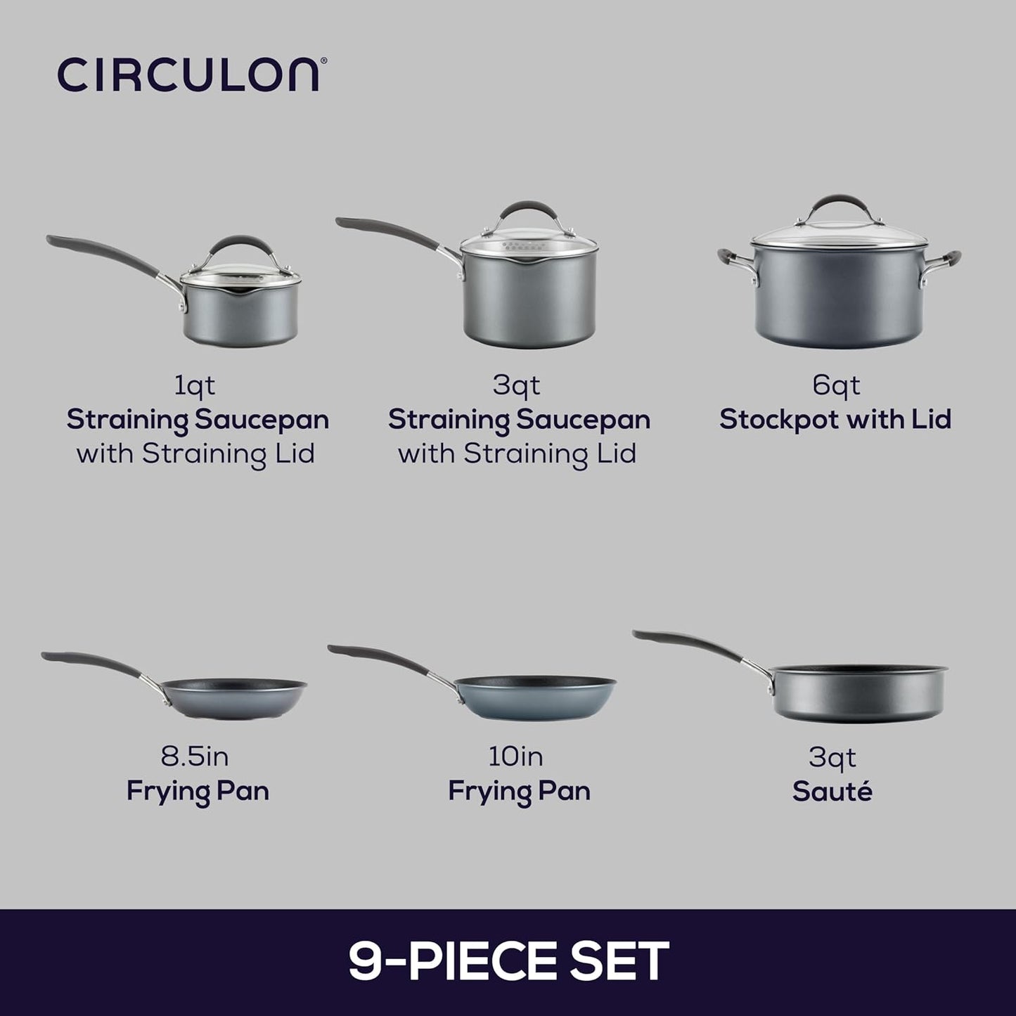 Circulon A1 Series with Scratchdefense Technology Nonstick Induction Cookware/Pots and Pans Set, 9 Piece, Graphite