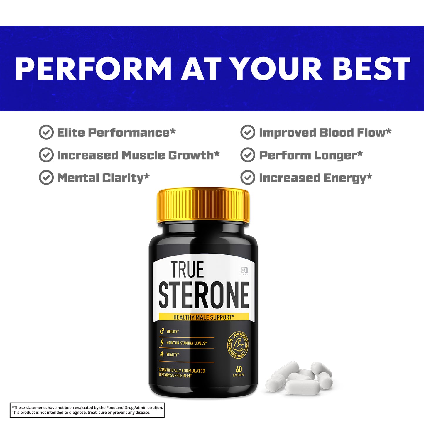 True Sterone Male Pills - Enhances Stamina and Supports Vitality 60 Capsules