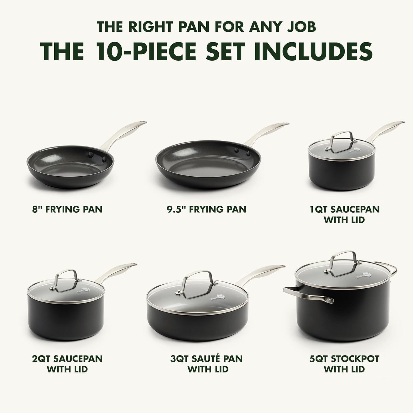 Greenpan Canterbury Hard Anodized Healthy Ceramic Nonstick, 10 Piece Cookware Pots and Pans Set, Pfas-Free, Dishwasher Safe, Oven Safe, Black