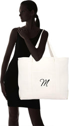 DALIX Monogram Bag Personalized Totes for Women Open Top Natural Letter A-Z