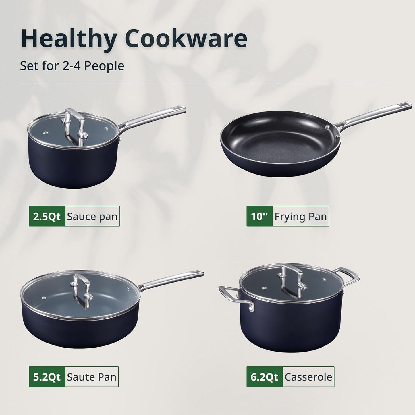 Nonstick Ceramic Cookware Set 7 Pcs,Non Stick Pots and Pans Set,Non-Toxic Kitchen Cooking Set,Dishwasher/Oven Safe,No Pfas/Pfoa,Blue