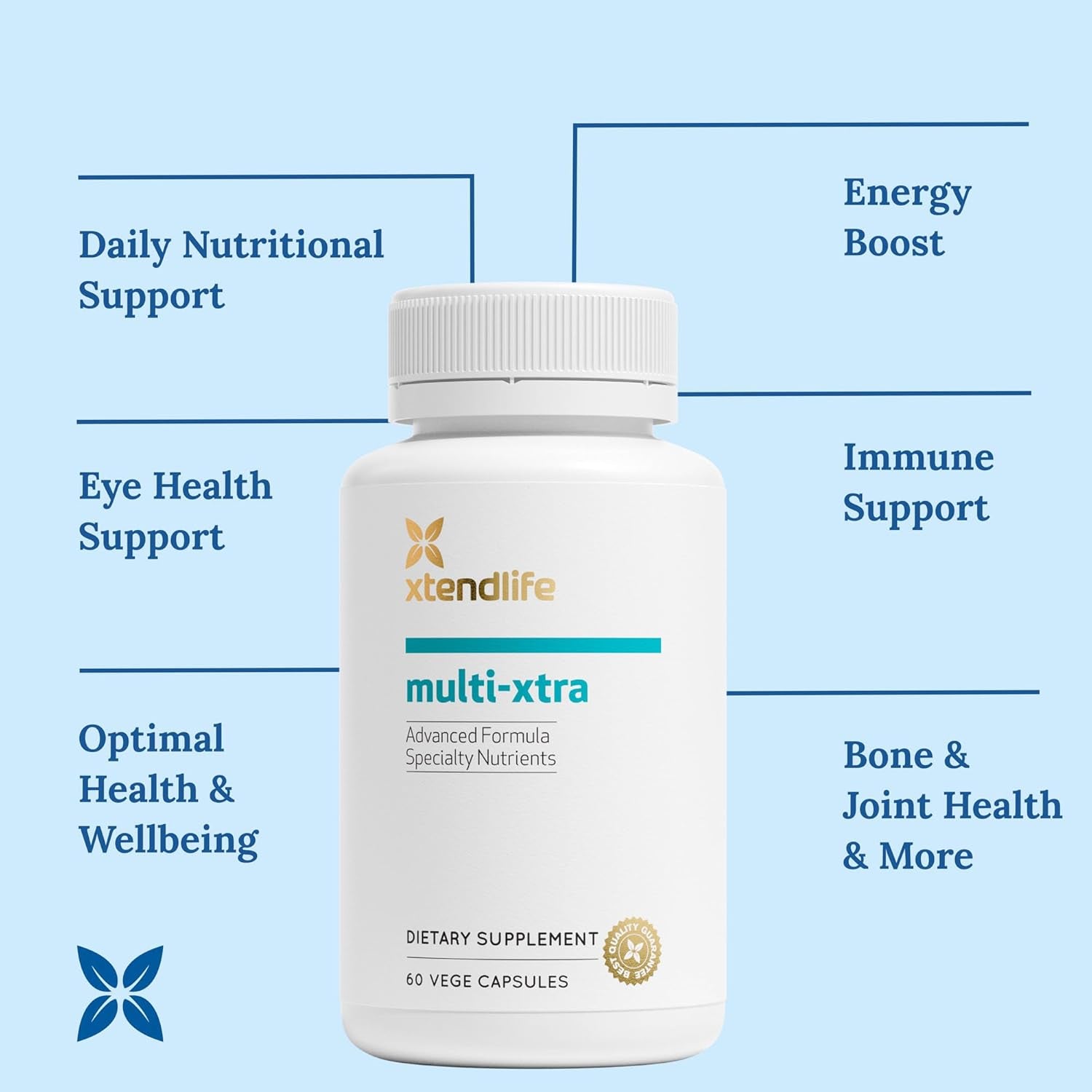 Xtendlife Multi-Xtra Multivitamin for Immune, Heart & Energy Support - 40+ Bioavailable Vitamins, Minerals, Antioxidants & Herbs - for Men, Women & Children - 30 Day Supply