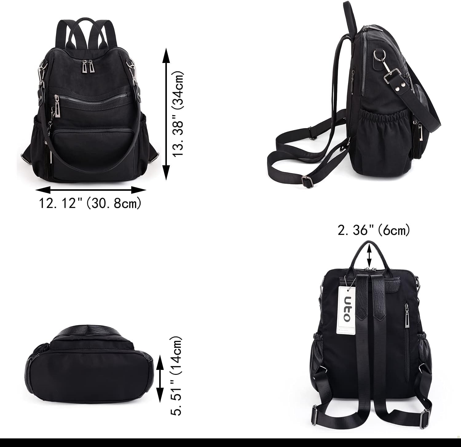 UTO Women Backpack Purse Leather Vegan Ladies Fashion Designer Rucksack Convertible Travel Shoulder Bag with Tassel