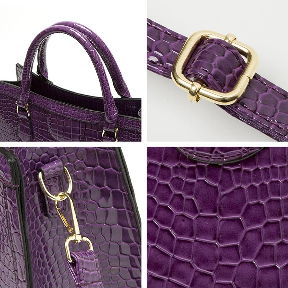 Top-Handle Satchel Tote Purse for Women Gloss Patent PU Crocodile Pattern Shoulder Bag Handbag
