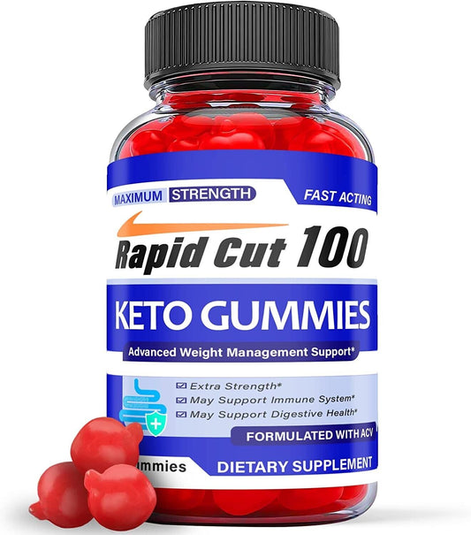 (1 Pack) Rapid Cut 100 Keto ACV Gummies - Vegan Weight Loss Supplement-60 Gums