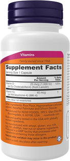 NOW Supplements, Vitamin D-3 & K-2, 1,000 IU/45 Mcg,Plus Cardiovascular Support*, Supports Bone Health*, 120 Veg Capsules
