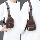 Peicees Mini Leather Sling Bag for Men Women Travel Daily Crossbody Bag Phone Holder