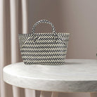 1Pc Urban Handwoven Striped Bag for Women Large Capacity Casual Tote Fashionable Plastic Shopping Bag Lightweight Woven Design for Daily Use