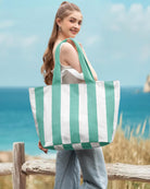 22'' 50L Large Beach Bag with Zipper, Extra Large Canvas Tote Bag for Women, Weekender Pool Bag