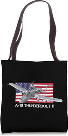 A-10 Thunderbolt II Warthog Plane American Flag Tote Bag