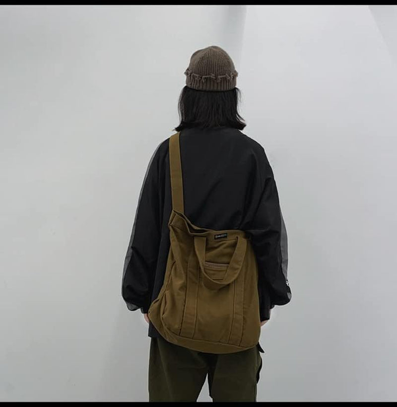 Unisex Retro Crossbody Bag Canvas Large Capacity Purse Vintage Fairy Grunge Hobo Tote Bag Multiple Pockets Handbag (Brown)