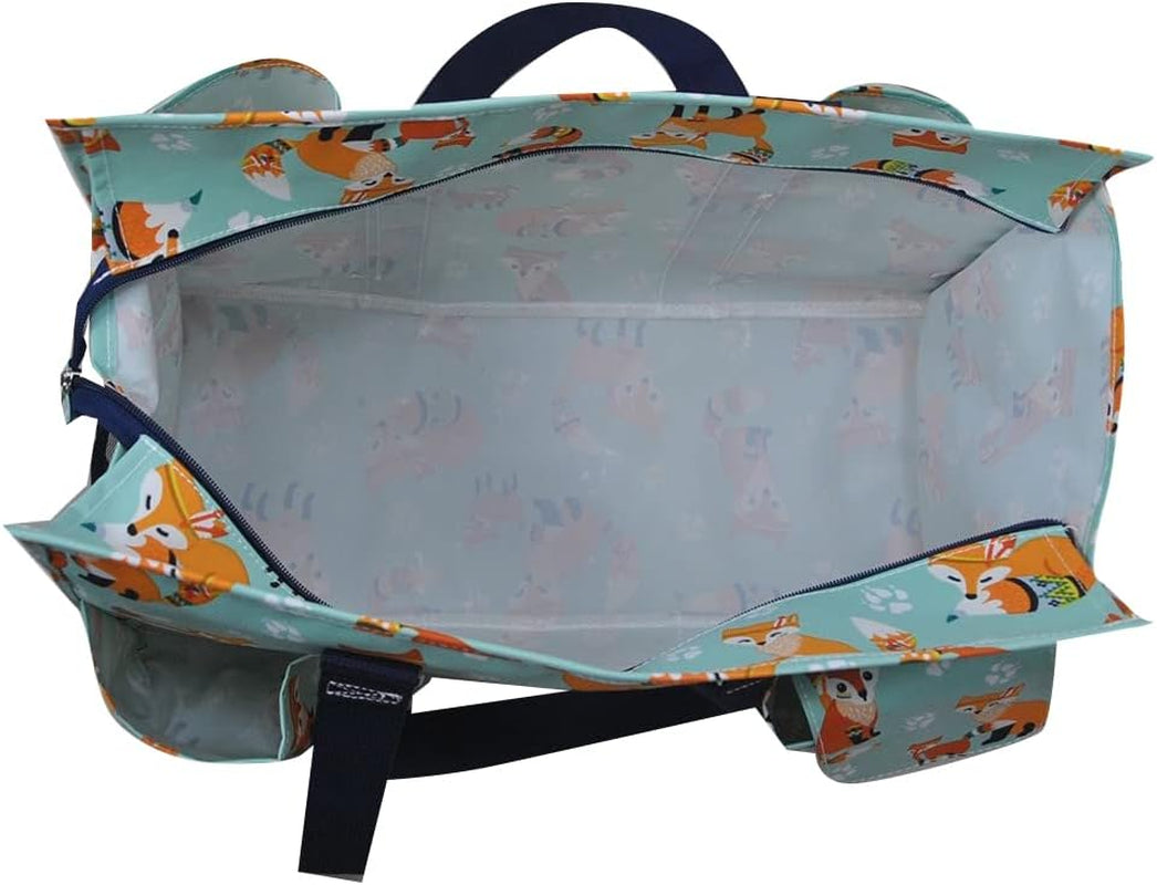 NGIL Zip-Top Organizing Utility Tote Bag with Exterior Pockets for Working Women, Teachers, Nurses, and Moms, Design in USA (Fox Life-Navy)