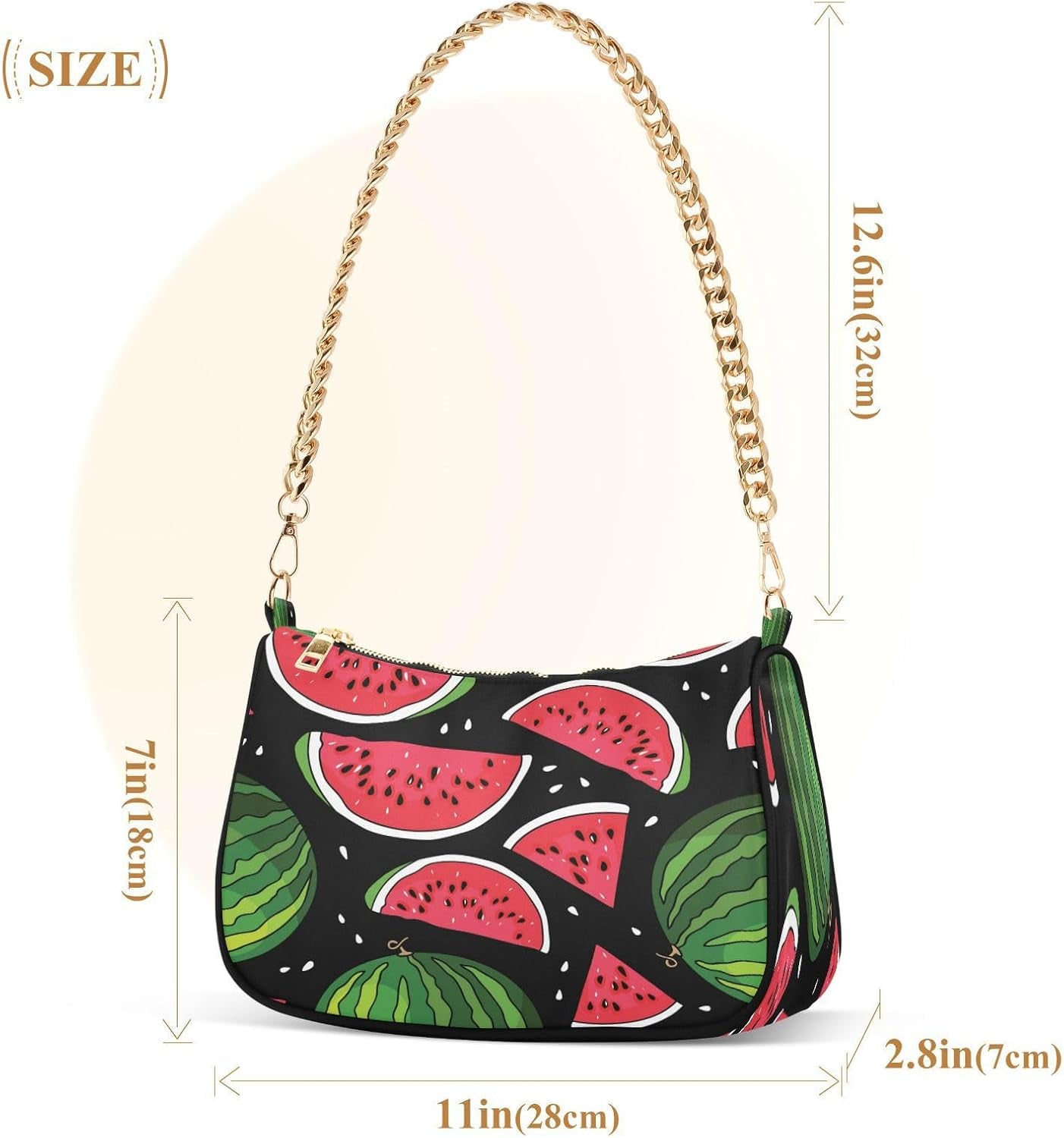 Shoulder Bags for Women Watermelon Hobo Tote Handbag Small Clutch Purse with Zipper Closure